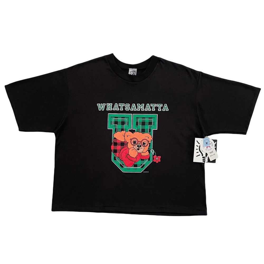 Vintage 90's Light's Out Crop Top Shirt Medium Whatsamatta University Teddy Bear